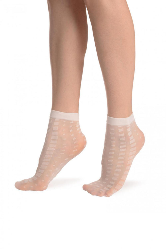 Liss Kiss White Mosaic On White 20 Den Socks Ankle High - Socks