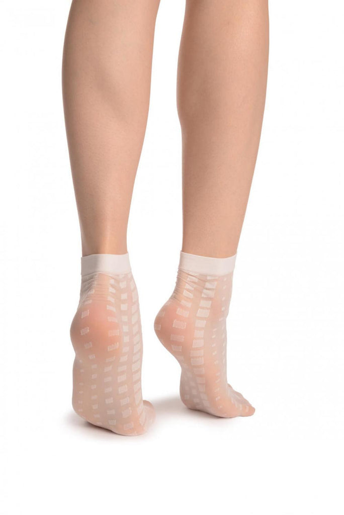 Liss Kiss White Mosaic On White 20 Den Socks Ankle High - Socks