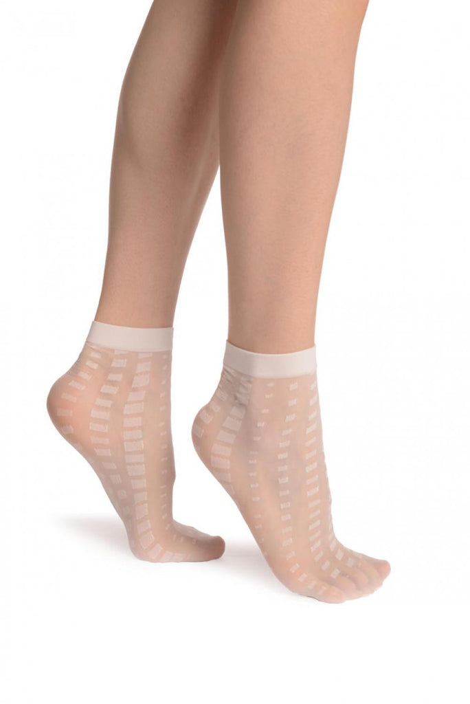 liss kiss White Mosaic On White 20 Den Socks Ankle High - Socks