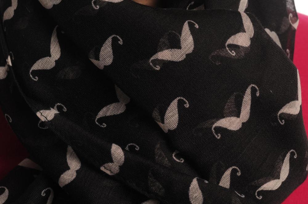 Liss Kiss White Moustaches On Black Unisex Scarf & Beach Sarong - Scarf