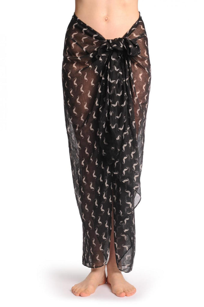 Liss Kiss White Moustaches On Black Unisex Scarf & Beach Sarong - Scarf