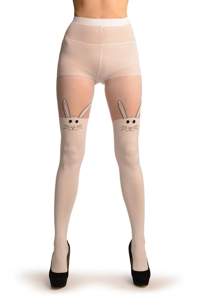Liss Kiss White Opaque Bunnies Faux Over The Knees - Tights