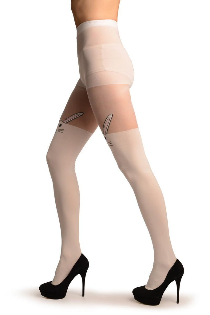 Liss Kiss White Opaque Bunnies Faux Over The Knees - Tights