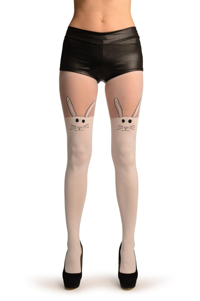 liss kiss White Opaque Bunnies Faux Over The Knees - Tights