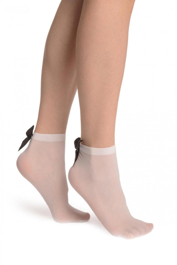 Liss Kiss White Opaque With Black Satin Bow Ankle High Socks 60 Den - Socks