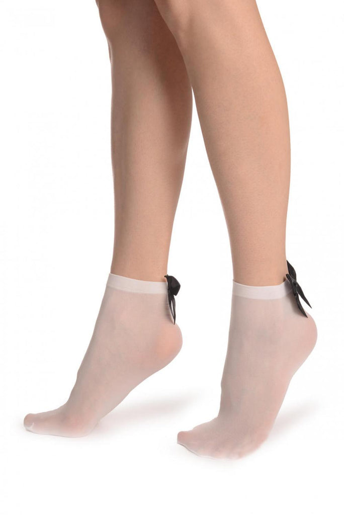 Liss Kiss White Opaque With Black Satin Bow Ankle High Socks 60 Den - Socks