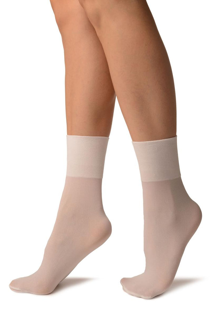 Liss Kiss White Opaque With Very Wide Top Ankle High Socks - Socks