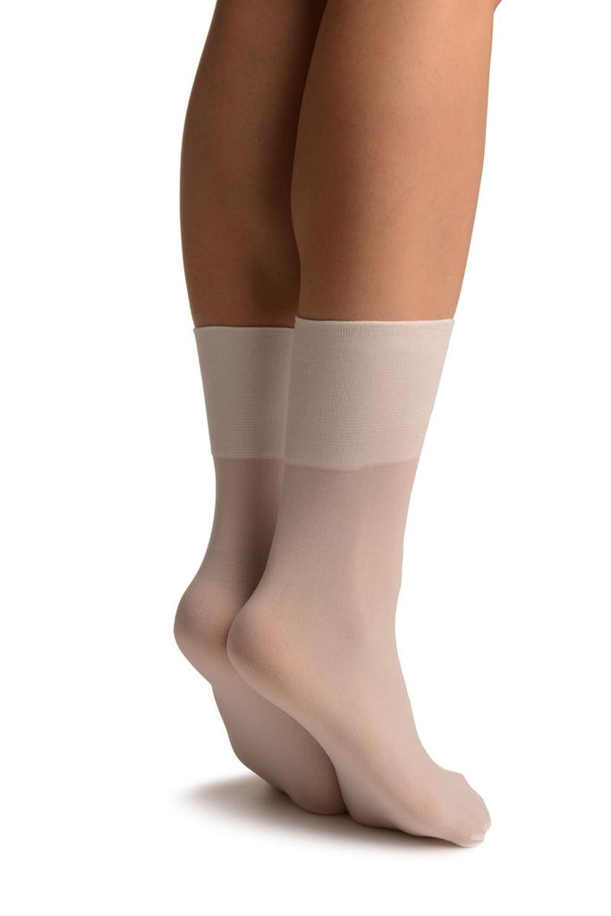Liss Kiss White Opaque With Very Wide Top Ankle High Socks - Socks