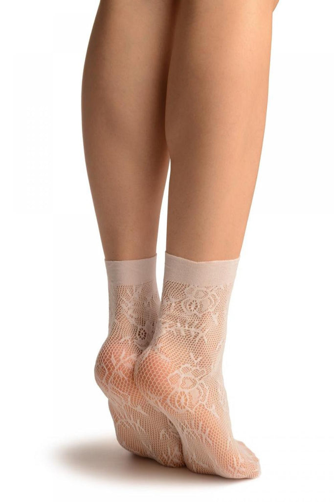 Liss Kiss White Orchids Lace Socks Ankle High - Socks