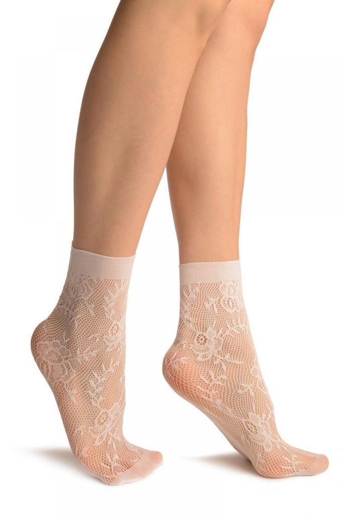 liss kiss White Orchids Lace Socks Ankle High - Socks