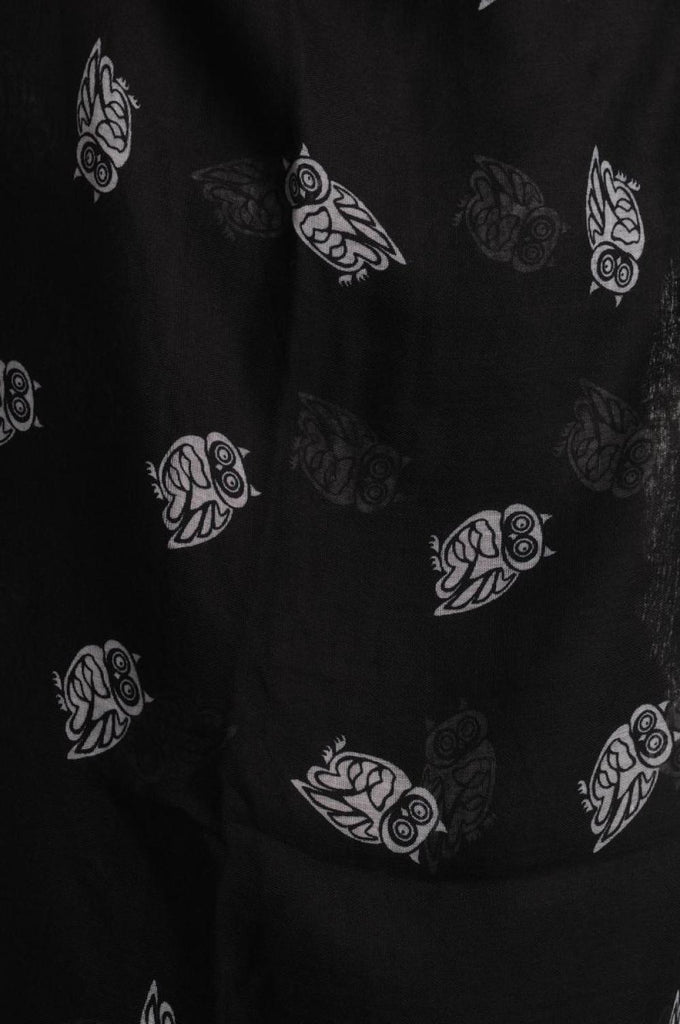 Liss Kiss White Owl On Black Unisex Scarf & Beach Sarong - Scarf