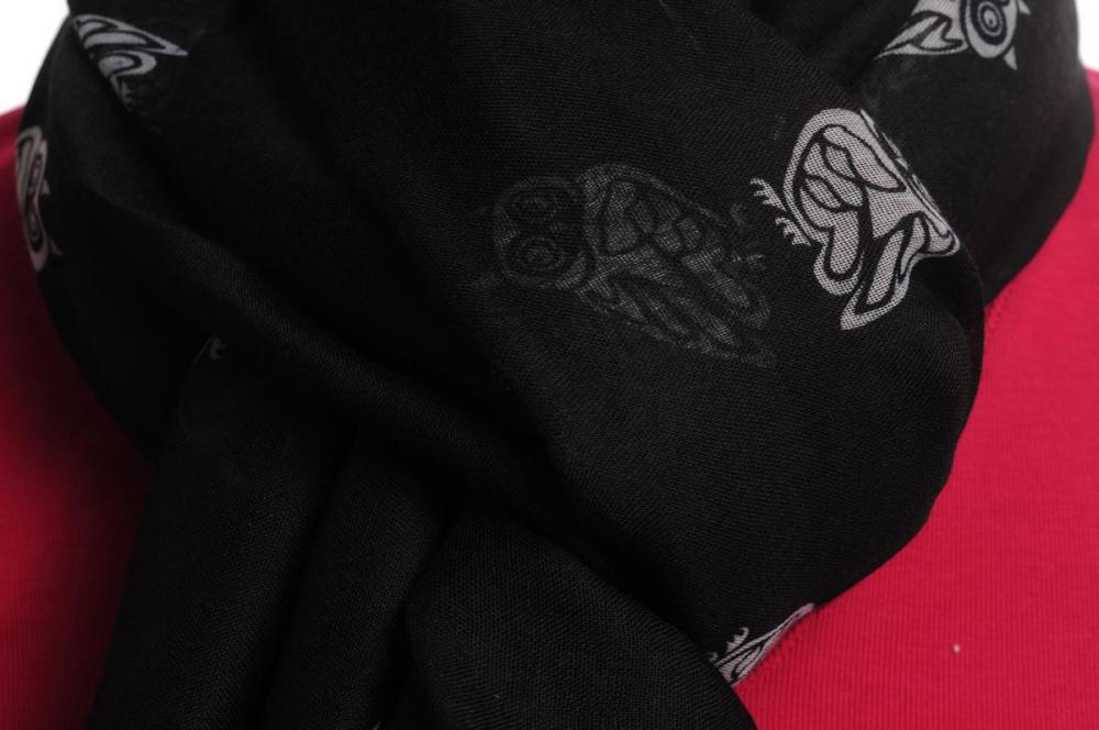 Liss Kiss White Owl On Black Unisex Scarf & Beach Sarong - Scarf