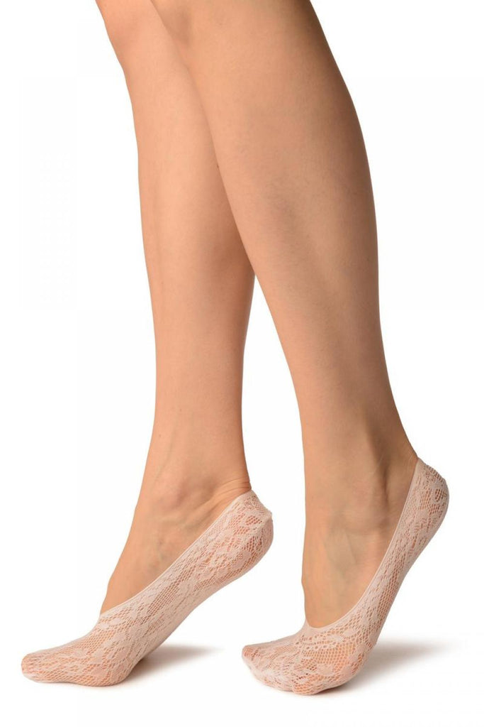 Liss Kiss White Pearls & Flowers Lace Footies - Footsies Socks