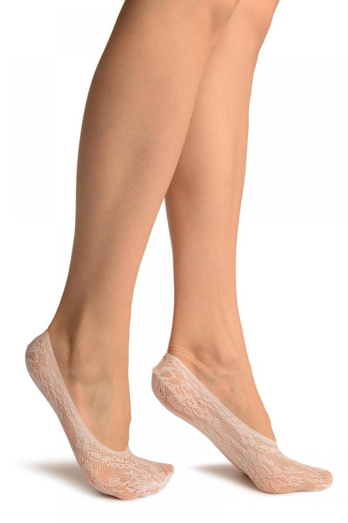 Liss Kiss White Pearls & Flowers Lace Footies - Footsies Socks