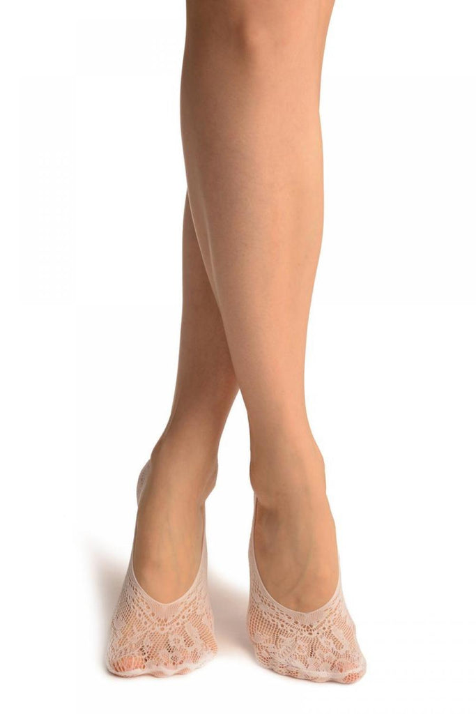 liss kiss White Pearls & Flowers Lace Footies - Footsies Socks