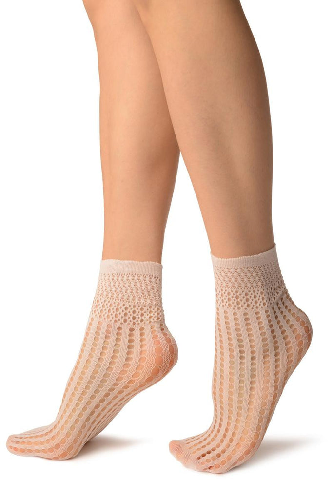 Liss Kiss White Pearly Stripes Mesh Socks Ankle High - Socks
