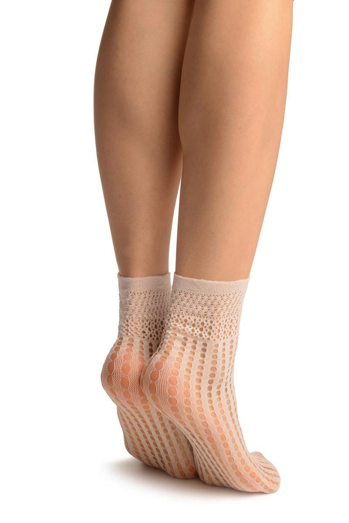 Liss Kiss White Pearly Stripes Mesh Socks Ankle High - Socks