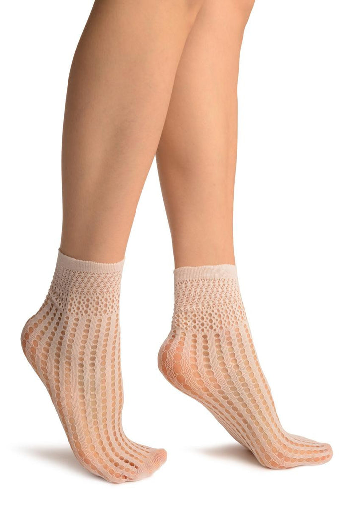 liss kiss White Pearly Stripes Mesh Socks Ankle High - Socks
