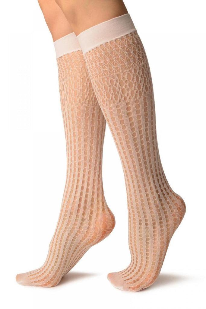 Liss Kiss White Pearly Stripes Mesh Socks Knee High - Socks