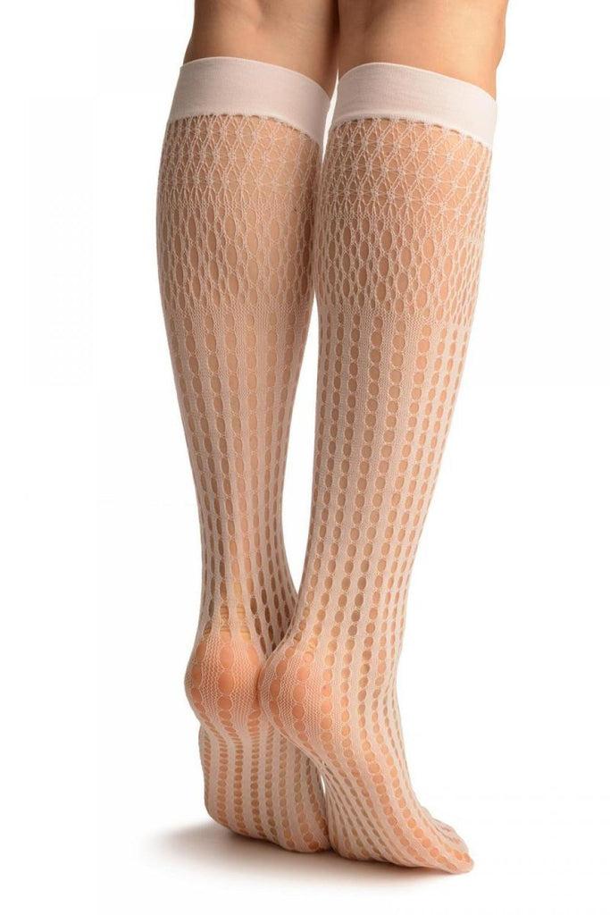 Liss Kiss White Pearly Stripes Mesh Socks Knee High - Socks