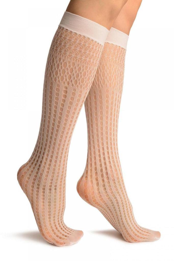 liss kiss White Pearly Stripes Mesh Socks Knee High - Socks