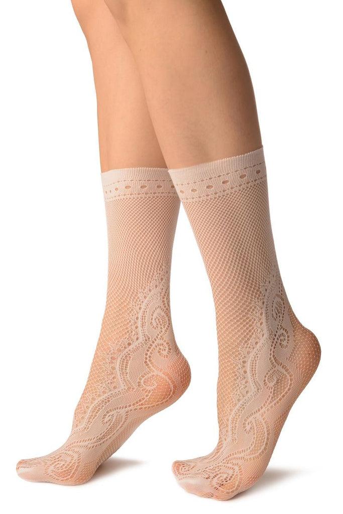 Liss Kiss White Peisleys Lace Socks Ankle High - Socks