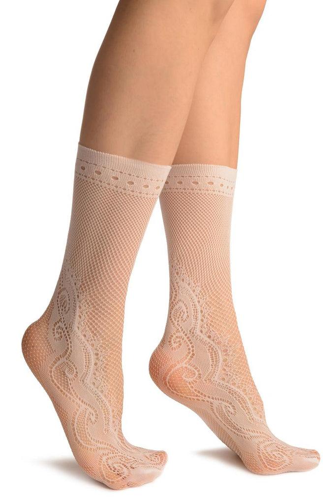 Liss Kiss White Peisleys Lace Socks Ankle High - Socks