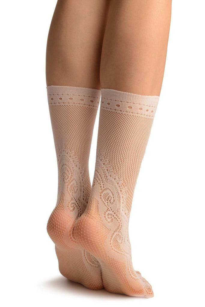 Liss Kiss White Peisleys Lace Socks Ankle High - Socks