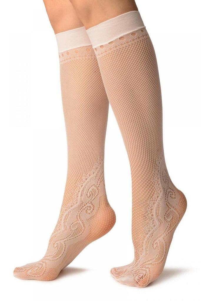 Liss Kiss White Peisleys Lace Socks Knee High - Socks