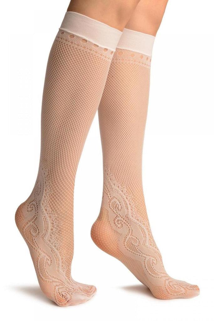 Liss Kiss White Peisleys Lace Socks Knee High - Socks