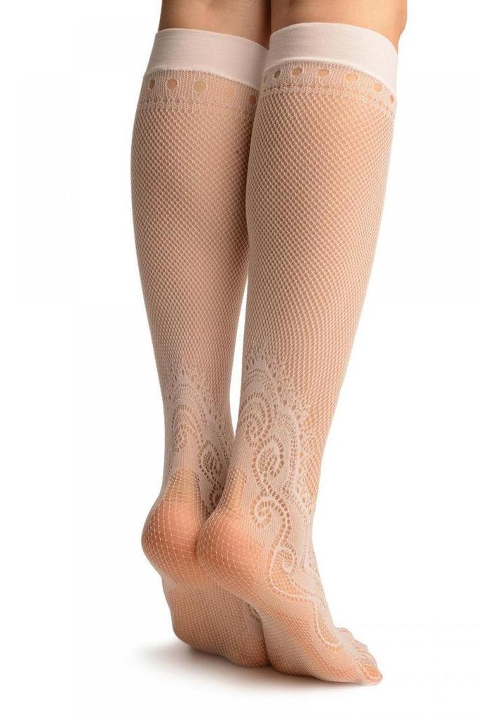 Liss Kiss White Peisleys Lace Socks Knee High - Socks