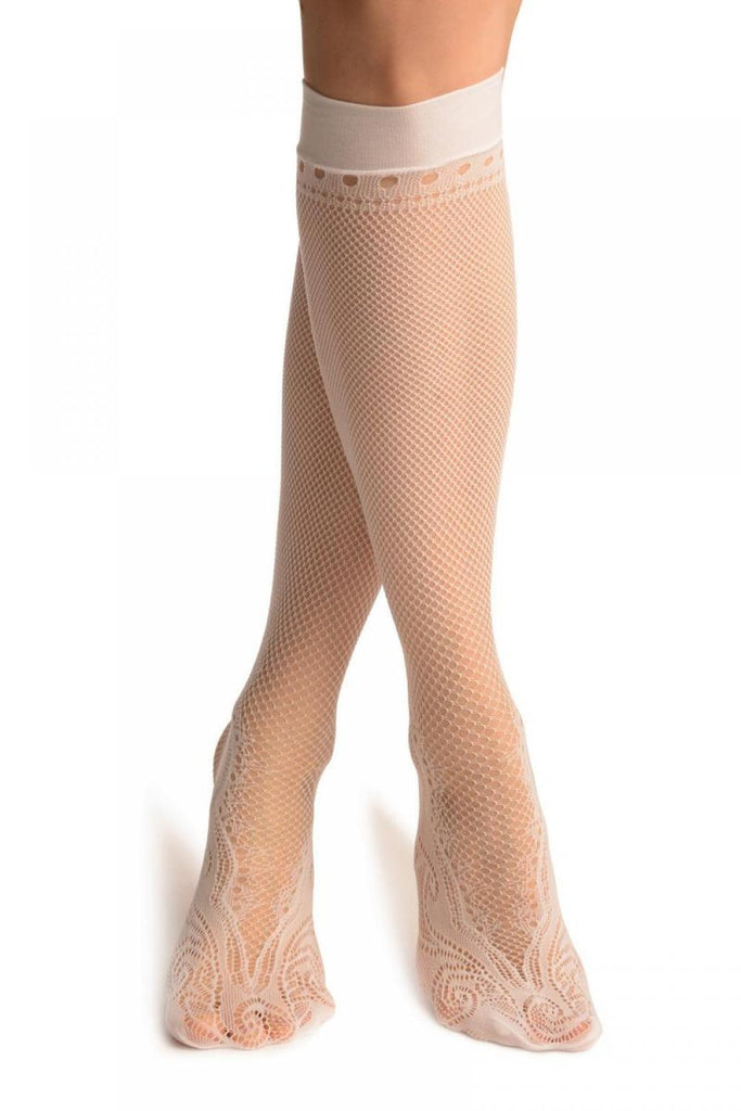 liss kiss White Peisleys Lace Socks Knee High - Socks