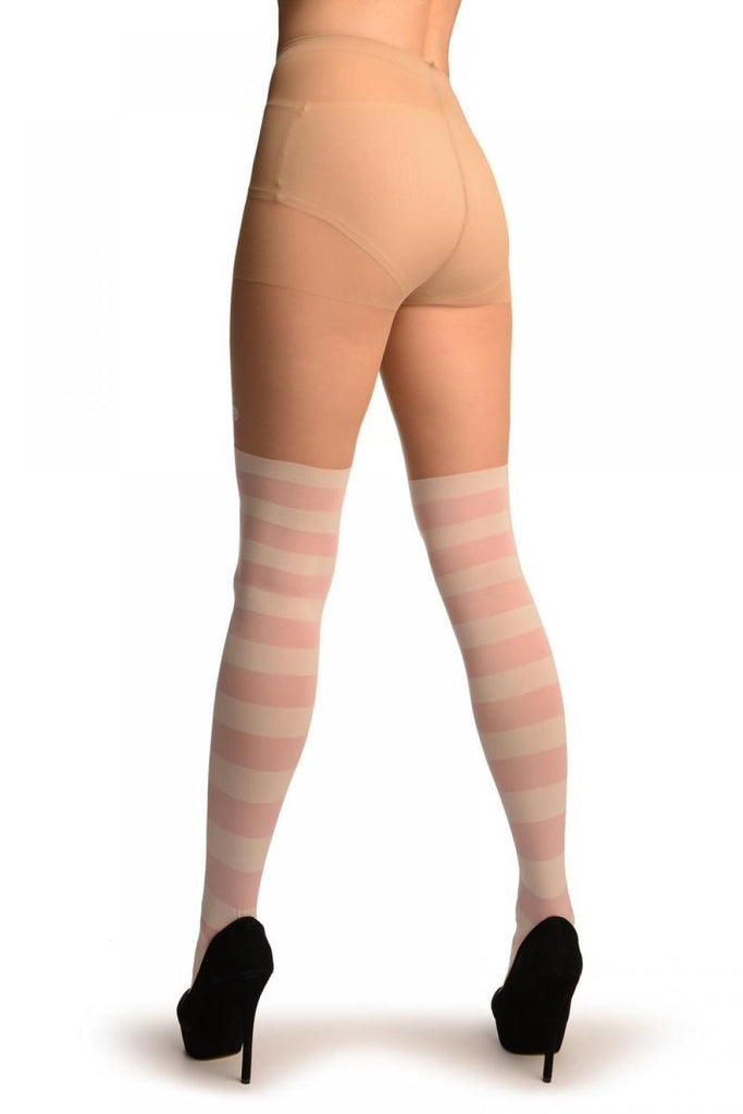 Liss Kiss White & Pink Stripes And Smiling Bunnies Faux Stocking - Tights