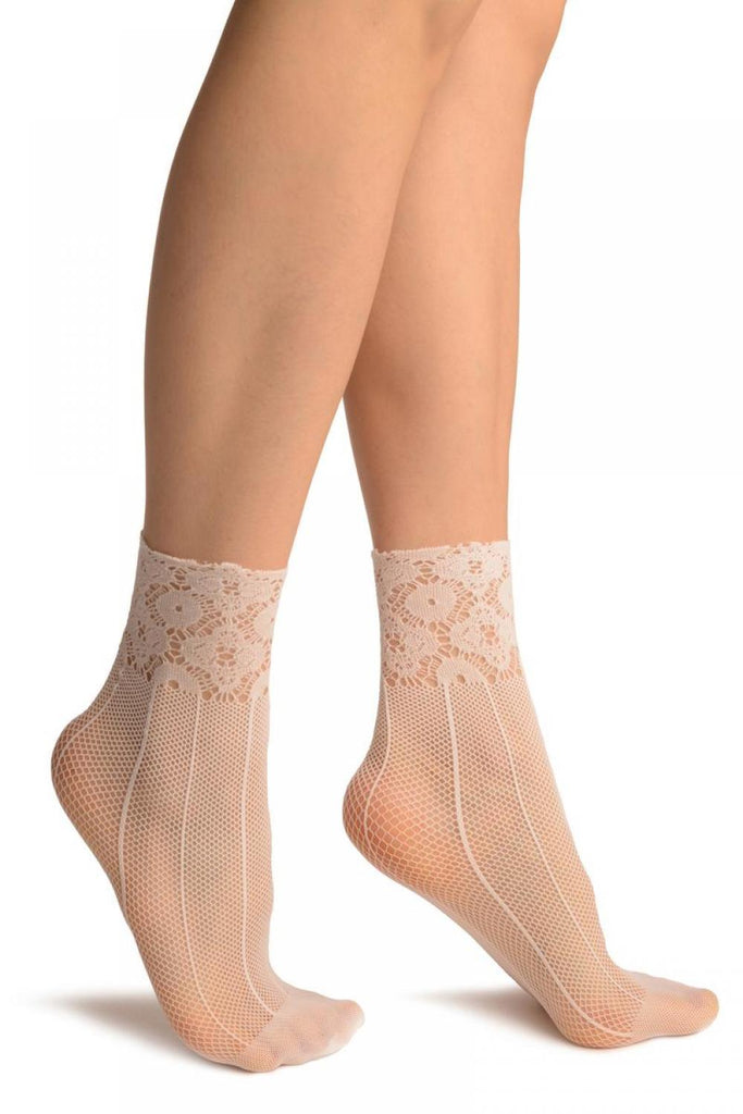 liss kiss White Pinstriped Mesh Socks Ankle High - Socks
