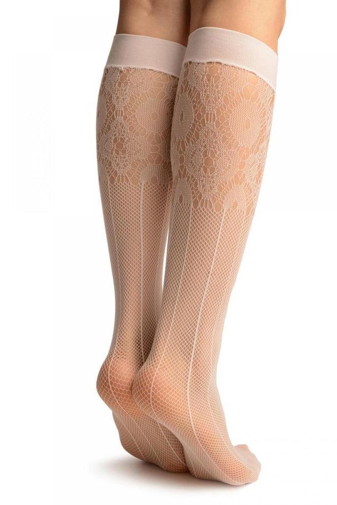 Liss Kiss White Pinstriped Mesh Socks Knee High - Socks