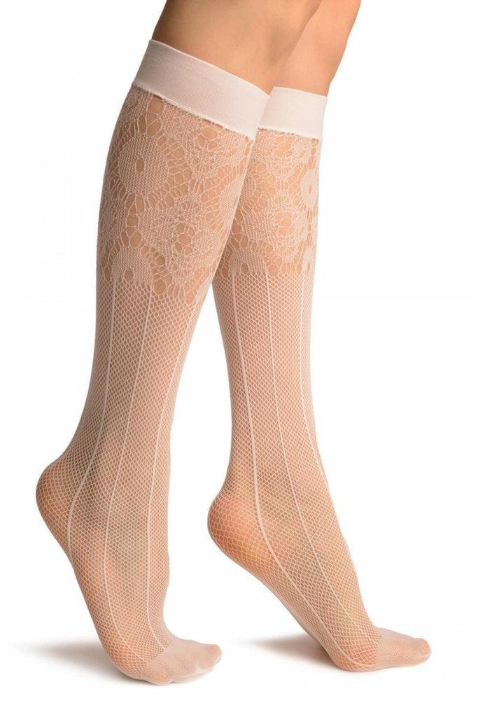 liss kiss White Pinstriped Mesh Socks Knee High - Socks