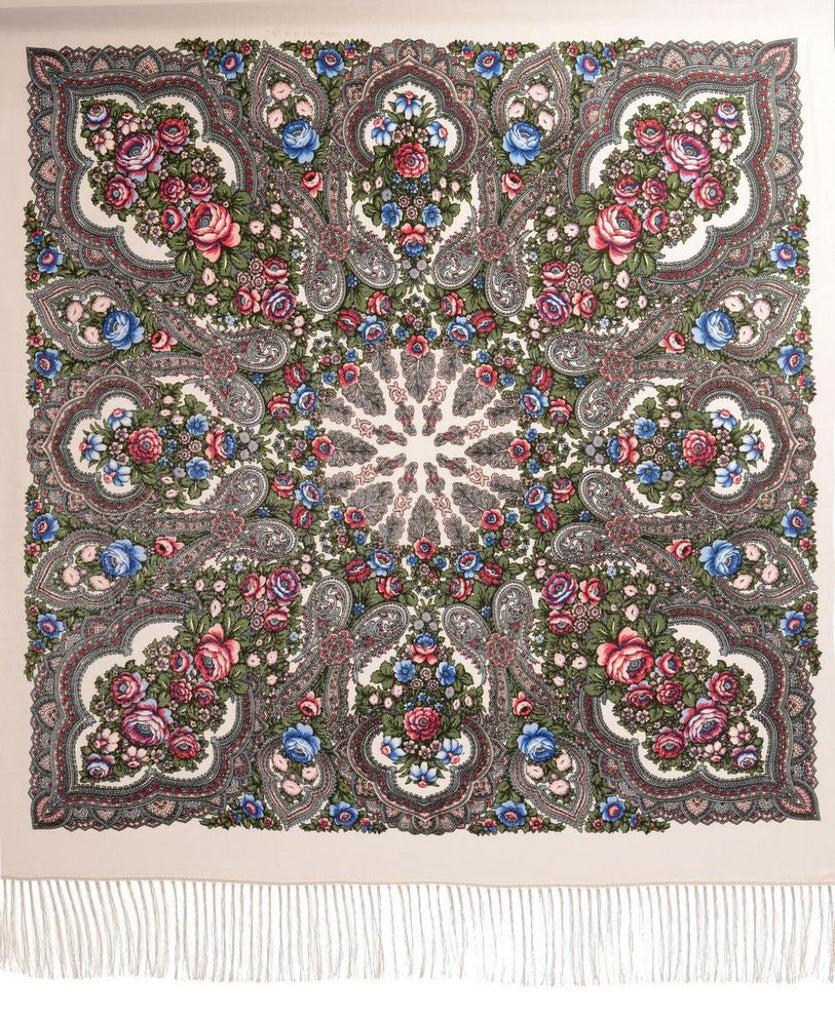 Liss Kiss White "Plyaski" Slavonic Russian Folk Style Shawl - Scarf