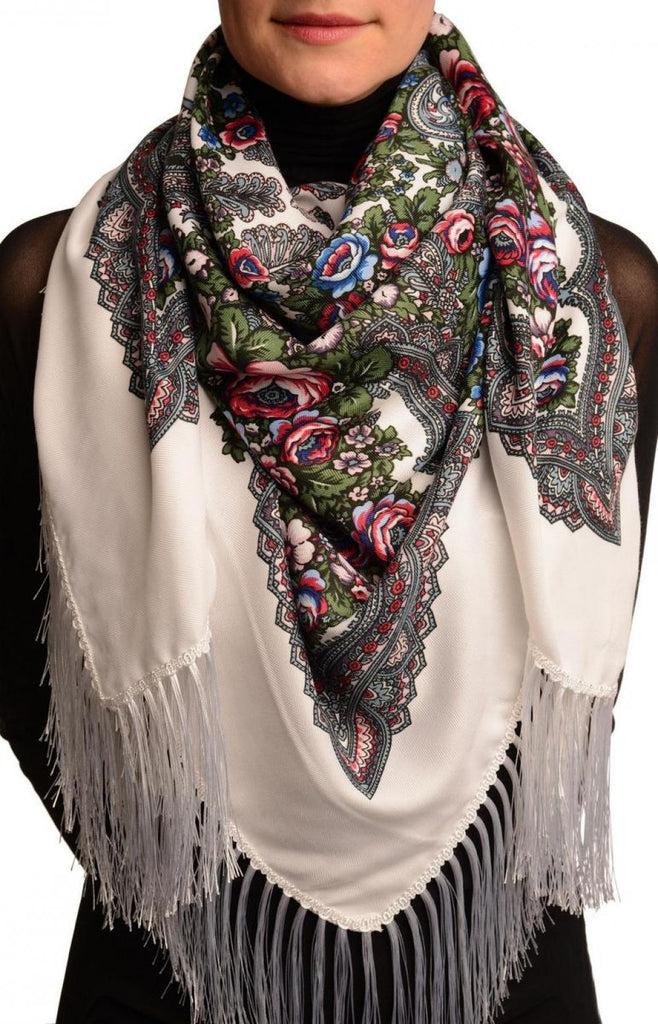 liss kiss White "Plyaski" Slavonic Russian Folk Style Shawl - Scarf