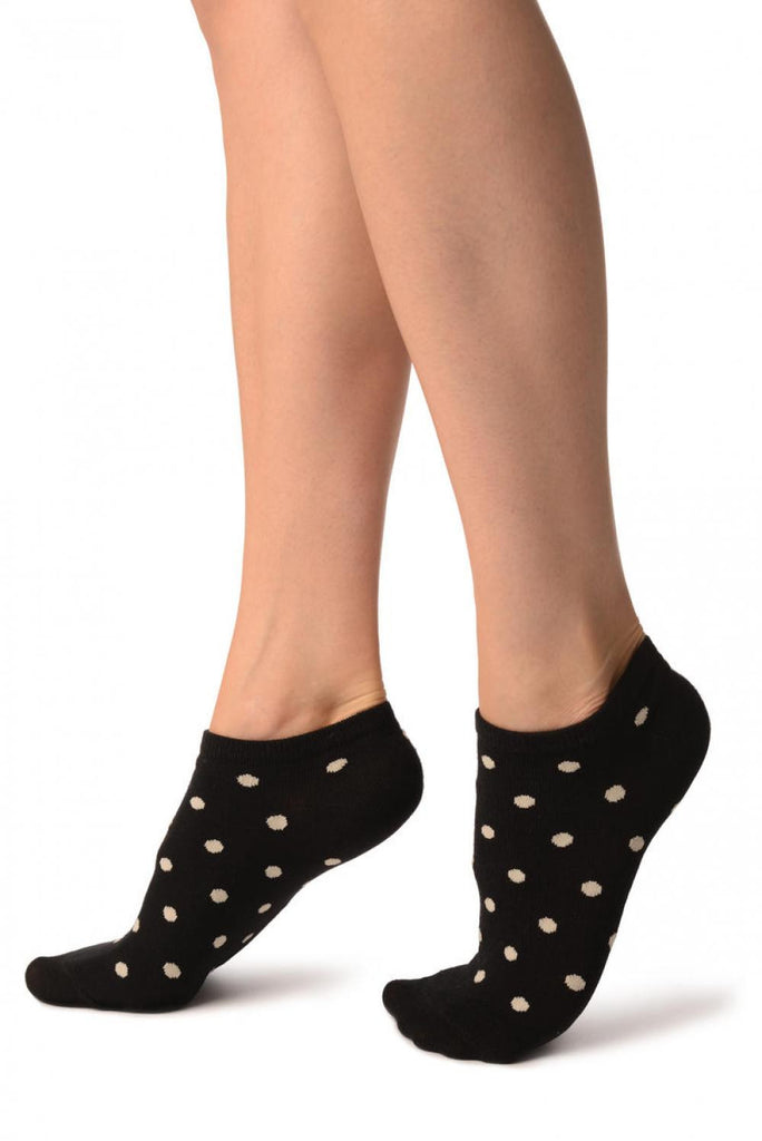 Liss Kiss White Polka Dot On Black Footies Socks - Footsies Socks