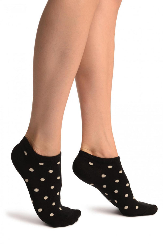 liss kiss White Polka Dot On Black Footies Socks - Footsies Socks