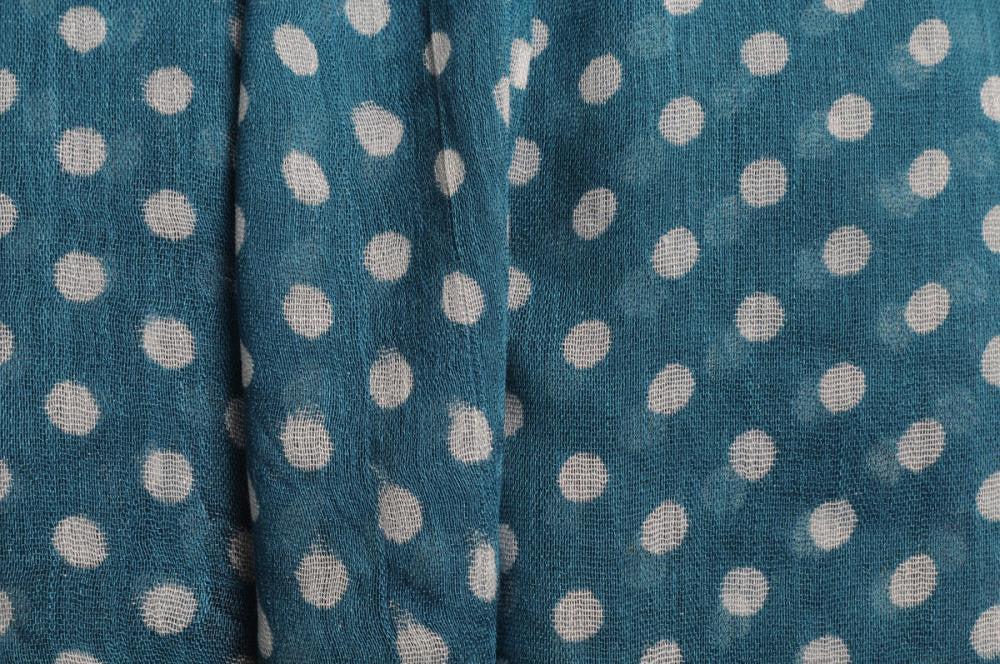 Liss Kiss White Polka Dots On Cerulean Blue With Tassels - Scarf