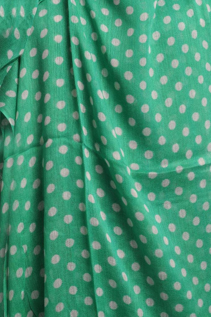 Liss Kiss White Polka Dots On Green With Tassels - Scarf