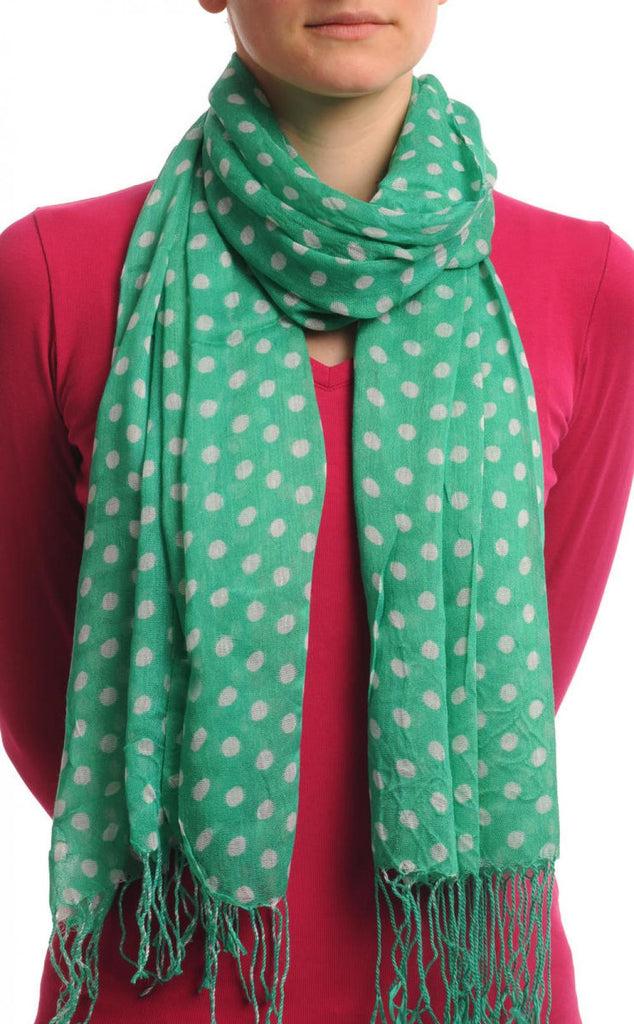 liss kiss White Polka Dots On Green With Tassels - Scarf