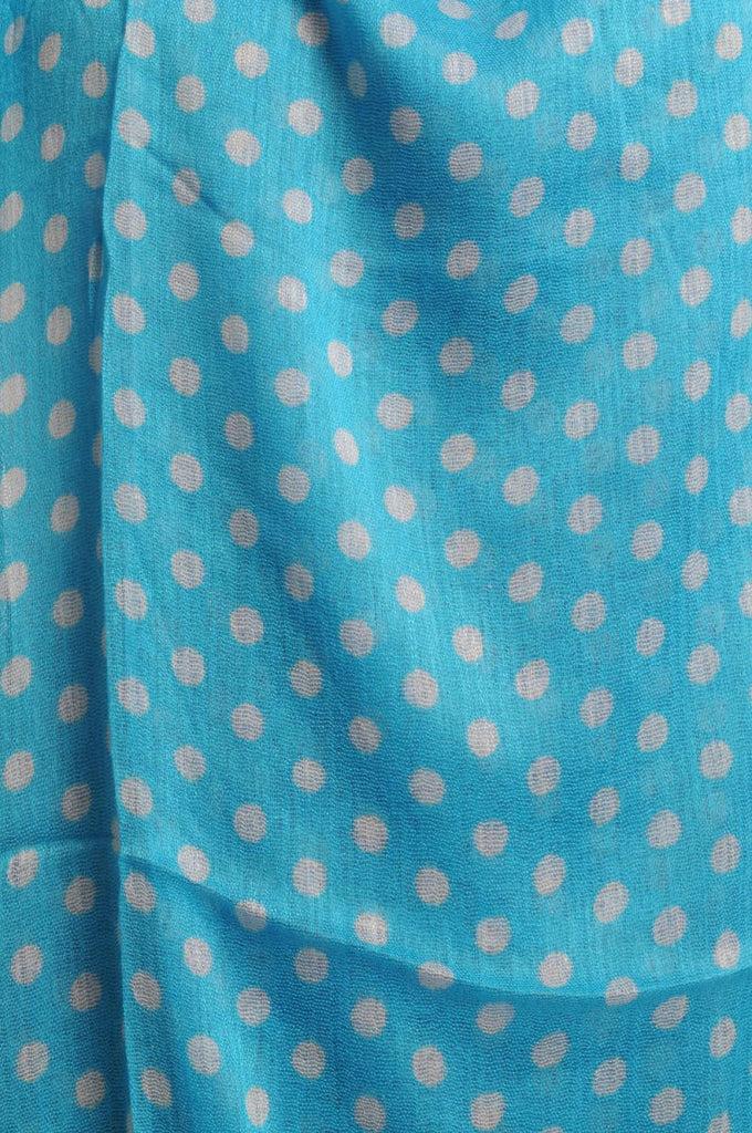 Liss Kiss White Polka Dots On Maya Blue With Tassels - Scarf