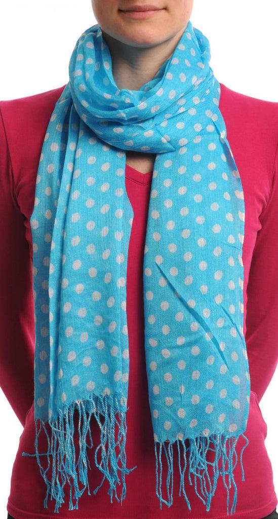 liss kiss White Polka Dots On Maya Blue With Tassels - Scarf