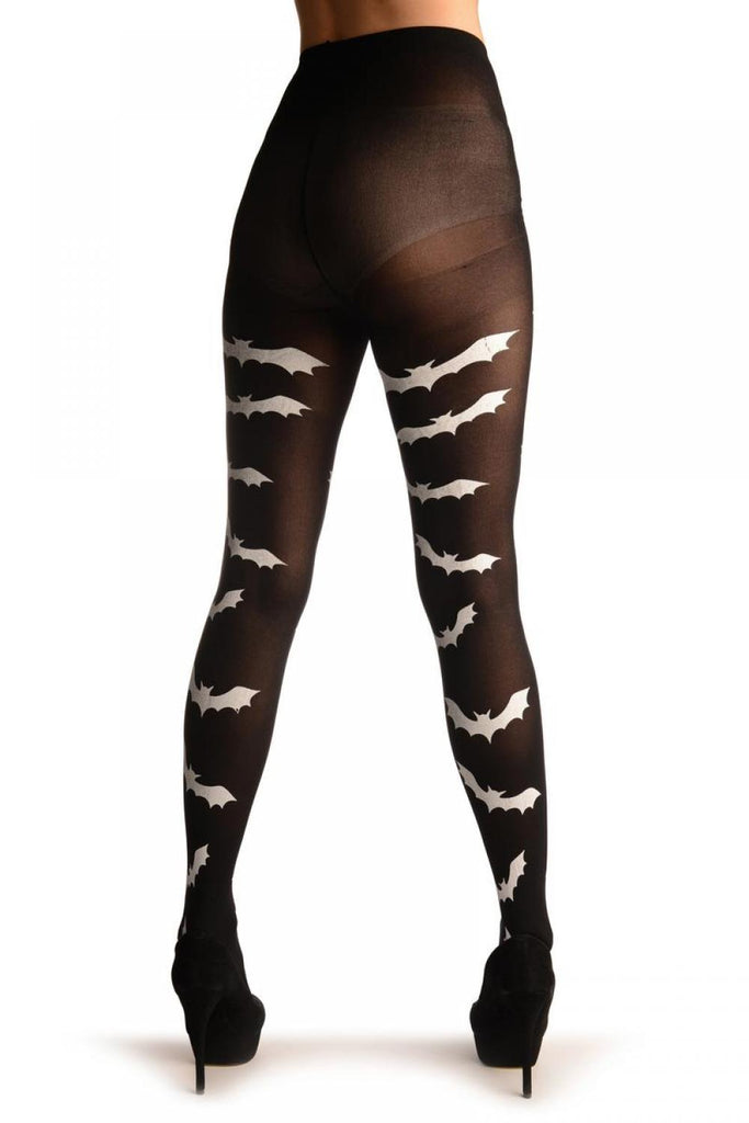 Liss Kiss White Printed Bats On Black (Halloween) - Tights