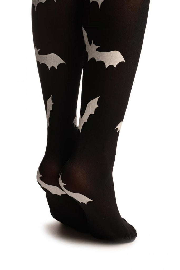 Liss Kiss White Printed Bats On Black (Halloween) - Tights