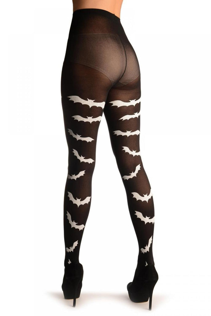 Liss Kiss White Printed Bats On Black (Halloween) - Tights