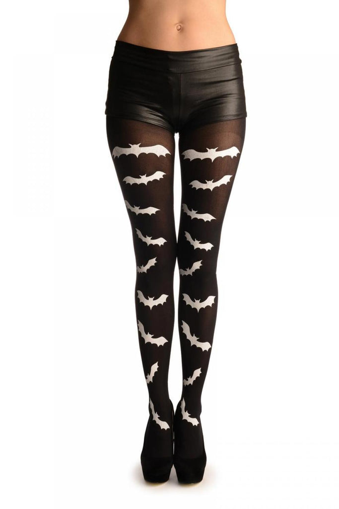 liss kiss White Printed Bats On Black (Halloween) - Tights