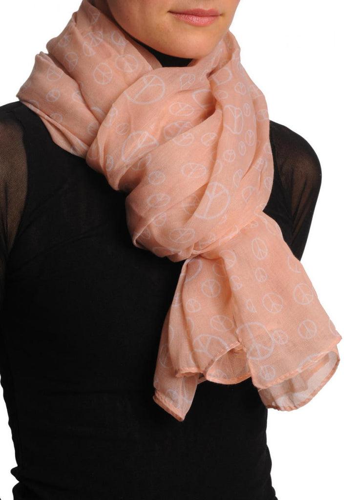 Liss Kiss White Printed Peace Sign On Soft Pink - Scarf